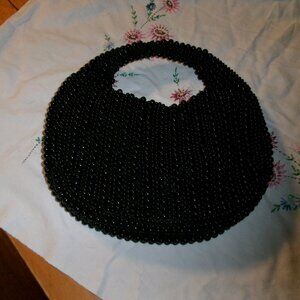 vtg Mod 60s satchel beaded bag fabic inside snap closure beaded handle